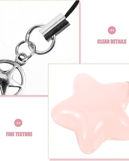 Cute Plastic Star Charm Phone Pendant Keychain Braided Rope Hanging Decoration for Keys Bags Backpacks and Phones Lightweight and Wear-resistant Pink Star Accessory