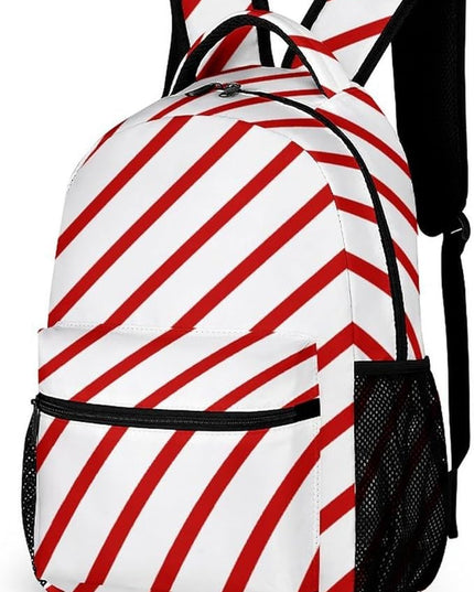Fashion Christmas White Red Stripes Backpack Lightweight Large Capacity Laptop Daybag for Travel Work