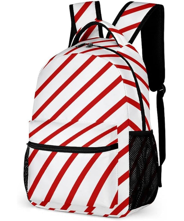 Fashion Christmas White Red Stripes Backpack Lightweight Large Capacity Laptop Daybag for Travel Work