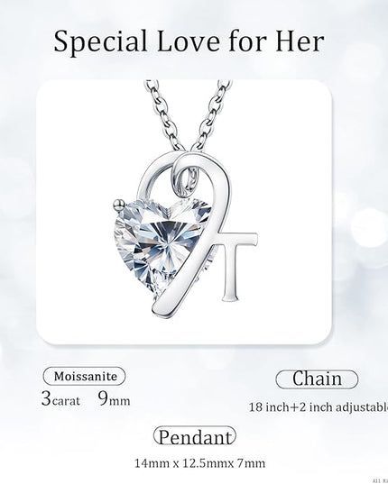 ForeverLove Heart Necklaces for Women, 4-2 Carats Heartshap Moissanite, Silver Pendant Jewelry, Anniversary Birthday Gifts for Wife, Girlfriend, Daughter, Mom