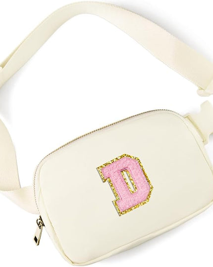 Gitus Belt Bag Fanny Pack Crossbody Bags with Initial Letter Patch Cute Stuff Birthday Gifts for Teenager Girls Trendy Preppy Stuff for Teen Girls Cool Stuff for Teens (Ivory-D)