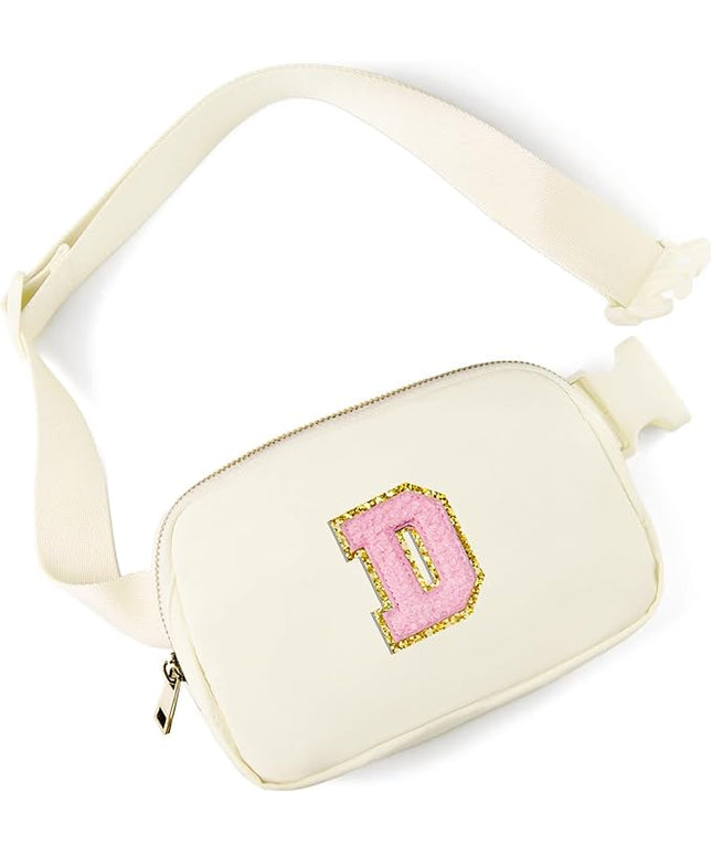 Gitus Belt Bag Fanny Pack Crossbody Bags with Initial Letter Patch Cute Stuff Birthday Gifts for Teenager Girls Trendy Preppy Stuff for Teen Girls Cool Stuff for Teens (Ivory-D)