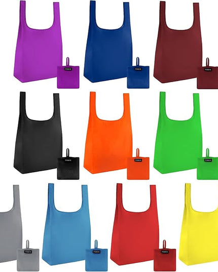 Masirs Reusable Grocery Bag (10-PACK | COLORS) - Reusable Ripstop Bags - Large, Strong Eco Friendly Bags - Foldable Shopping Bag - For Kitchen, Grocery & More - Packable Shopping Bag