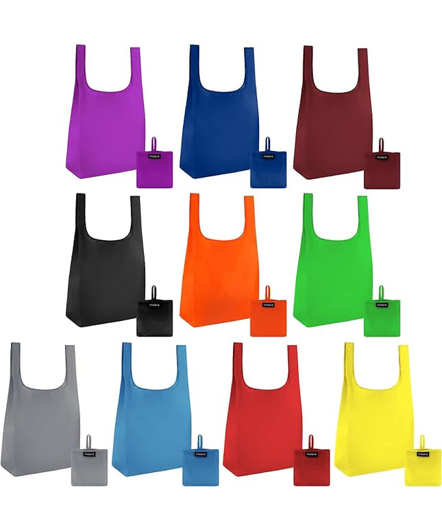 Masirs Reusable Grocery Bag (10-PACK | COLORS) - Reusable Ripstop Bags - Large, Strong Eco Friendly Bags - Foldable Shopping Bag - For Kitchen, Grocery & More - Packable Shopping Bag