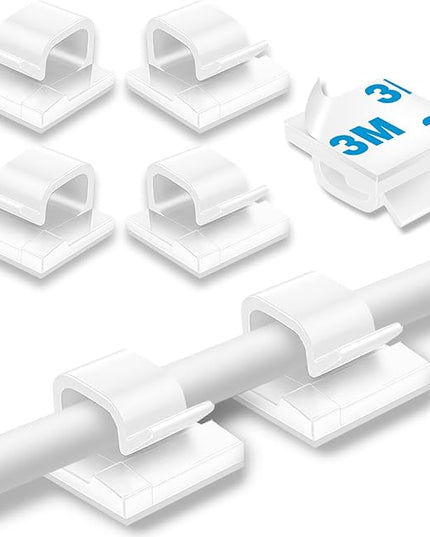 200 Pcs Cable Clips, Adhesive Cable Organizer Cord Holder Wire Clip Wire Management Self Adhesive Hooks Wire Holder for Office, Home(White, 200PCS)