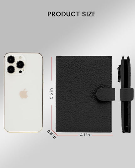 RFID Slim Passport Holder for Man & Women, Compact Leather Passport Wallet with Card Holders SIM Slots, Zippered Coins Pocket and Cash Holder Travel Passport Cover Case, Black