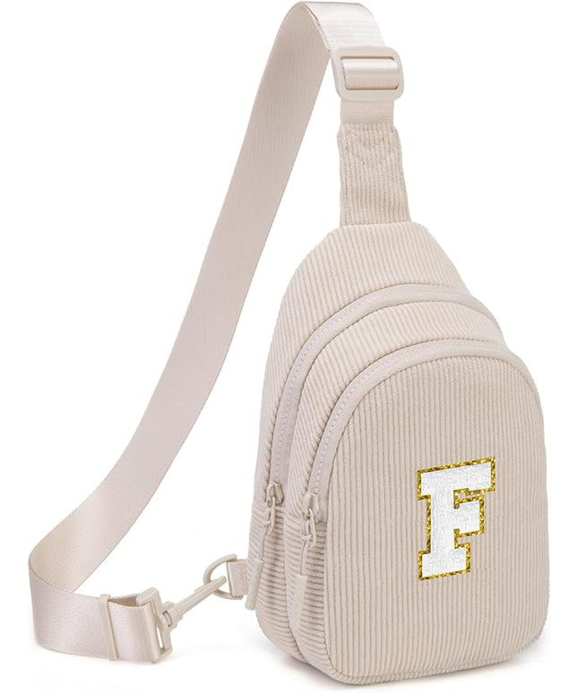 Viverte Small Corduroy Sling Bag Initial Crossbody Bag Fanny Pack for Girls Personalized Birthday Gifts for Teen Girls Gifts