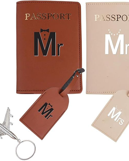 Passport Wallets Travel Holder Set,his and her passport holder and luggage tags,Honeymoon gift, Slim Passport Case Covers