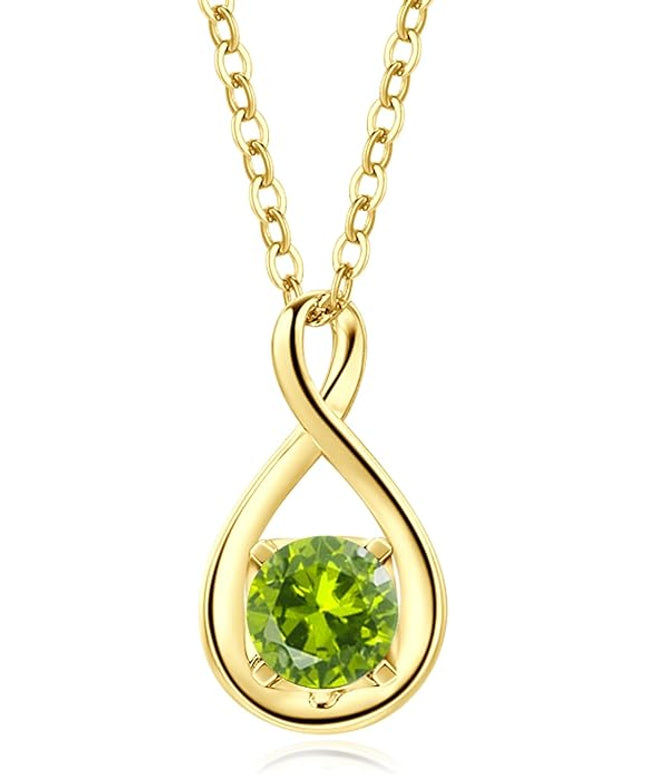 FANCIME 14K Solid Gold Birthstone Pendant with Sterling Silver Chain Infinity Gemstone Necklace Fine Jewelry Anniversary Birthday Christmas Gifts for Women Wife Her