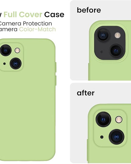 FireNova Designed for iPhone 13 Case, Silicone Upgraded [Camera Protection] Phone Case with [2 Screen Protectors], Soft Anti-Scratch Microfiber Lining Inside, 6.1 inch, Tea Green