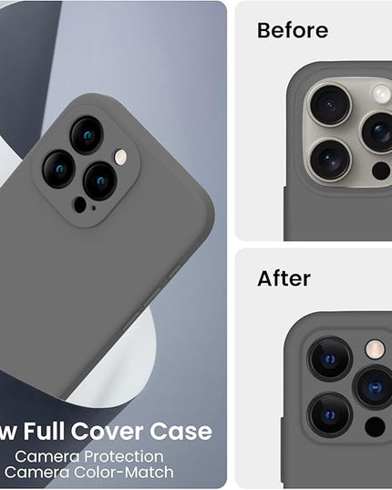 FireNova Designed for iPhone 15 Pro Case, Silicone Upgraded [Camera Protection] Phone Case with [2 Screen Protectors], Soft Anti-Scratch Microfiber Lining Inside, 6.1 inch, Space Gray