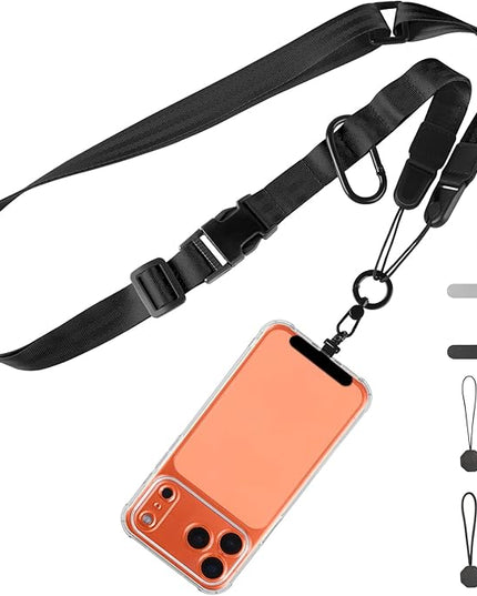 Adjustable Crossbody Phone Lanyard, Universal Phone Wrist Strap and Phone Neck Strap with Tether Tab, Phone Lanyard with Quick Release, Suitable for iPhone and Most Smartphones, Black
