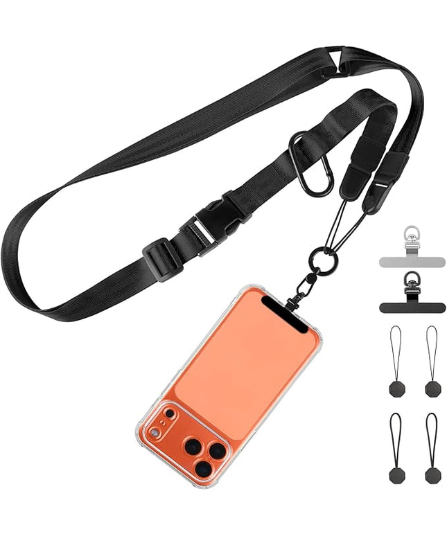 Adjustable Crossbody Phone Lanyard, Universal Phone Wrist Strap and Phone Neck Strap with Tether Tab, Phone Lanyard with Quick Release, Suitable for iPhone and Most Smartphones, Black