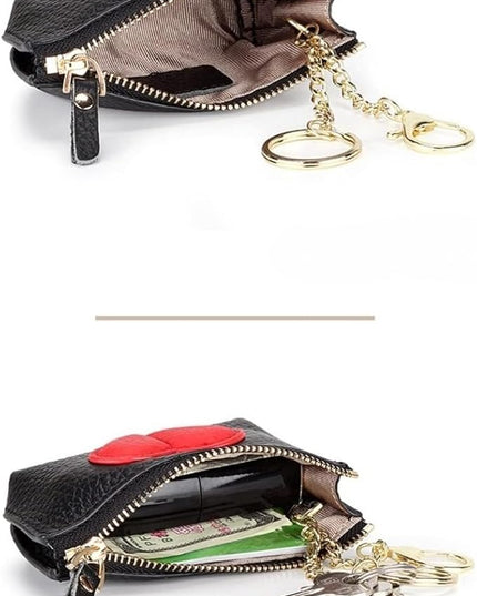 ZYLOXAR Genuine Leather Wallet Soft Coin Purse with Keychain Small Zipper Pouch for Women (Black)