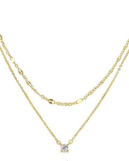 Tewiky Dainty 14k Gold Plated/Silver Cubic Zirconia Necklaces for Women, Simple CZ Jewelry Necklaces Trendy Gifts