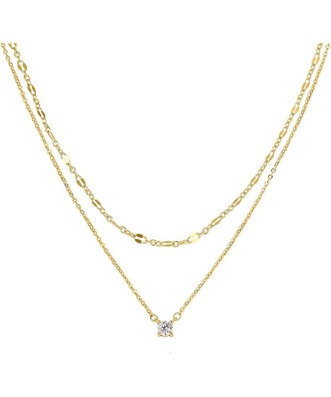 Tewiky Dainty 14k Gold Plated/Silver Cubic Zirconia Necklaces for Women, Simple CZ Jewelry Necklaces Trendy Gifts