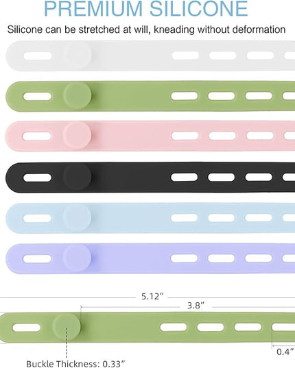 Donruby 24Pcs Silicone Cable Ties - Reusable & Washable with Locking Buckles, Adjustable Fastening Cable Management Straps, Multi-Purpose High Elasticity Cord Organizer (6 Colors)