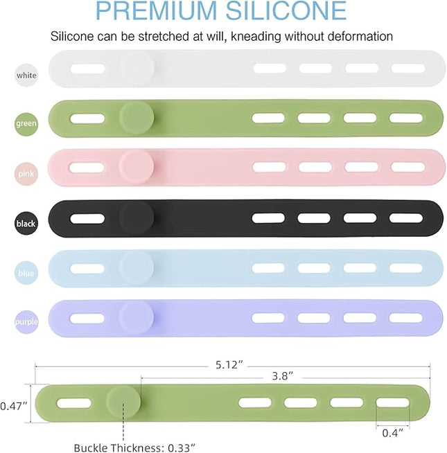 Donruby 24Pcs Silicone Cable Ties - Reusable & Washable with Locking Buckles, Adjustable Fastening Cable Management Straps, Multi-Purpose High Elasticity Cord Organizer (6 Colors)