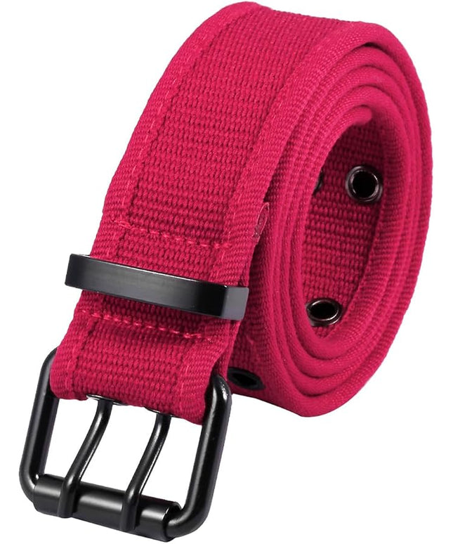 moonsix Canvas Web Belts for Men,Solid Color Casual Double Hole Grommet Belt