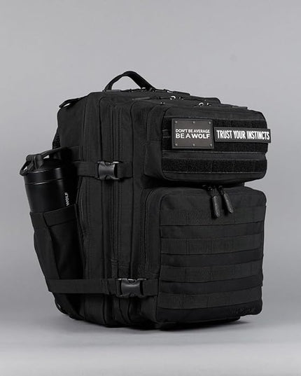 WOLFpak 35L Athletic Gym Backpack - Durable 1000D Waterproof Oxford Material with MOLLE Webbing, Laptop Pocket & Dual Cup Holders, Durable Fitness/Travel/Military Daypack (Alpha Black)