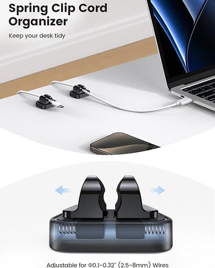 5Pack Cable Spring Holder Clips, Cord Organizer for Desk - Lamicall Adjustable Cord Wire Holder Keeper, Phone Charger Organizer Clips, Wire Cable Management for Nightstand Wall Car Office Desktop