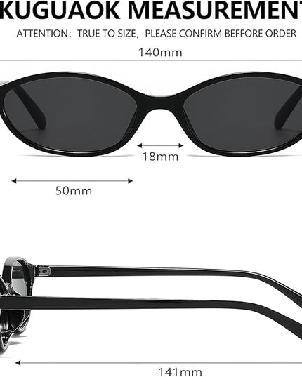 KUGUAOK Retro Oval Sunglasses for Women 90s Design Small Cat Eye Sun Glasses UV Protection Y2k Trendy Narrow Shades