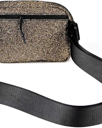 C.C Glitter Tiny Mesh Fanny Pack For Women Unisex - Shimmering Daily Waist Crossbody Belt bag With Adjustable Strap (Smokey Topaz)