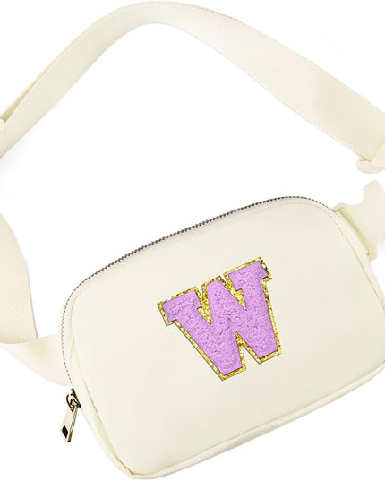 Gitus Gifts for 8 9 10 11 12 Year Old Girls Belt Bag Fanny Pack Crossbody Bags with Initial Letter Patch Cute Stuff Birthday Gifts for Teen Girls Women Personalized Trend Stuff (Ivory-W)