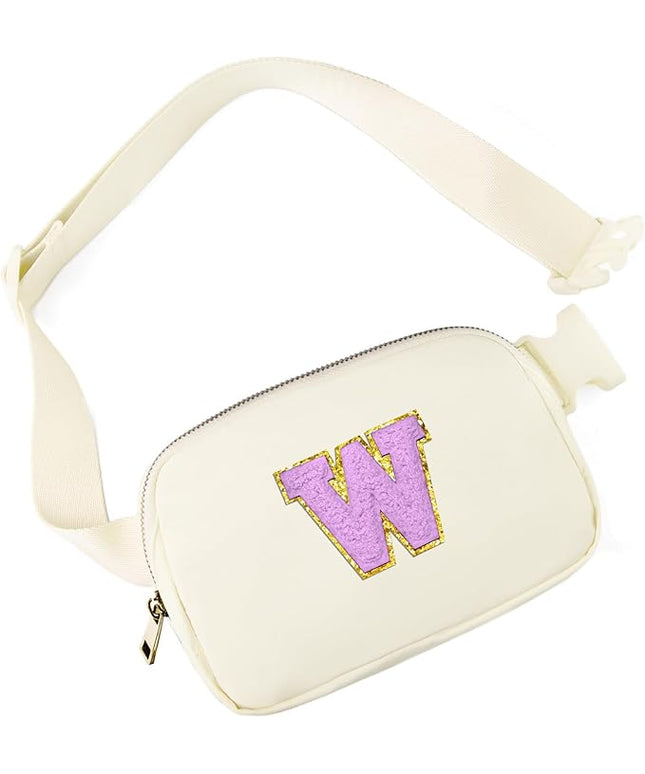 Gitus Gifts for 8 9 10 11 12 Year Old Girls Belt Bag Fanny Pack Crossbody Bags with Initial Letter Patch Cute Stuff Birthday Gifts for Teen Girls Women Personalized Trend Stuff (Ivory-W)