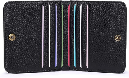 Plinvo Real Leather Small Wallet for Women Coin Pouch RFID Blocking Bifold Credit Card Holder Mini Wallet for Ladies (Black)