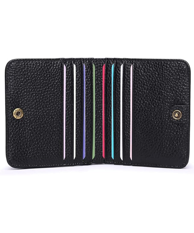 Plinvo Real Leather Small Wallet for Women Coin Pouch RFID Blocking Bifold Credit Card Holder Mini Wallet for Ladies (Black)