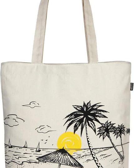 Ecoright Tote Bag for Women with Zipper, Small Tote Bag, Canvas Bag, Reusable Cotton Bag for Beach, Grocery, School & Work