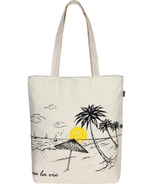 Ecoright Tote Bag for Women with Zipper, Small Tote Bag, Canvas Bag, Reusable Cotton Bag for Beach, Grocery, School & Work