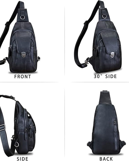 Genuine Leather Sling Bag for Women and Man Handmade Retro Hiking Crossbody Backpack Purse Chest Shoulder Daypack