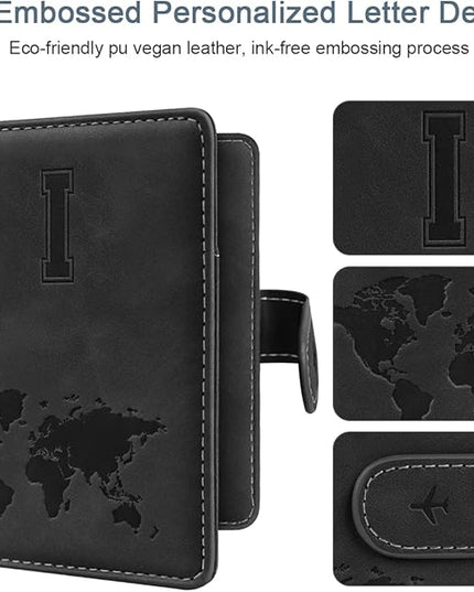 Passport Holder Wallet Cover Personalized Letter A-Z Travel Wallet RFID Blocking Passport Cover Wallet Case for Travel Passport Book Holders for Women and Men, Black-I