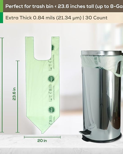 ANECO 8 Gallon Compostable Kitchen Food Waste Bags with Handles (30 Count), Leak-proof Compost Bags for Tall Kitchen Bin, Large 8 Gallon Bags Certified by BPI & OK Compost HOME