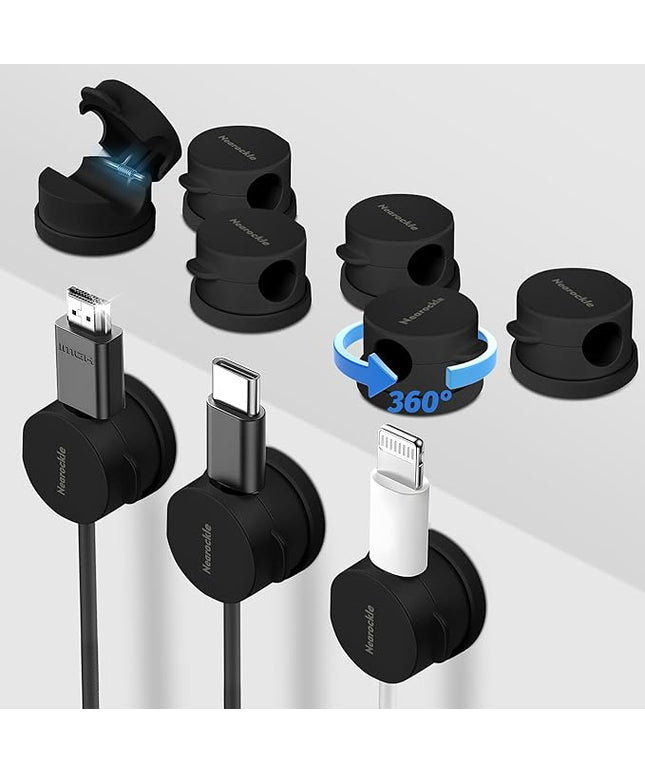 9 Pack Spring Cord Organizer Cable Clips [Locking Cable Rotatable], 2025 Latest Nearockle Phone Charging Cord Holder Cable Management for Car, Nightstand, Office Desk Accessories (Black)