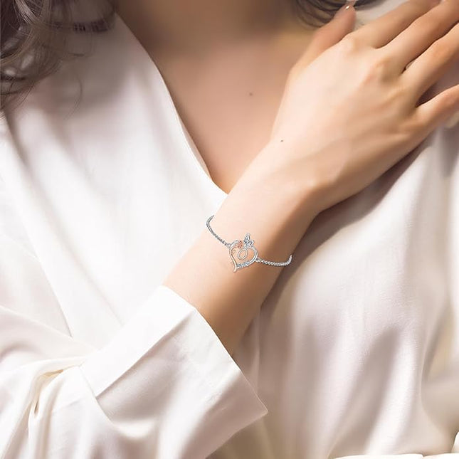 TOUPOP Gifts for Women Rose Heart Initial Bracelet 925 Sterling Silver Butterfly Letter Link Bracelet Love Jewelry Valentines Day Birthday Gifts for Her Wife Girlfriend Mom