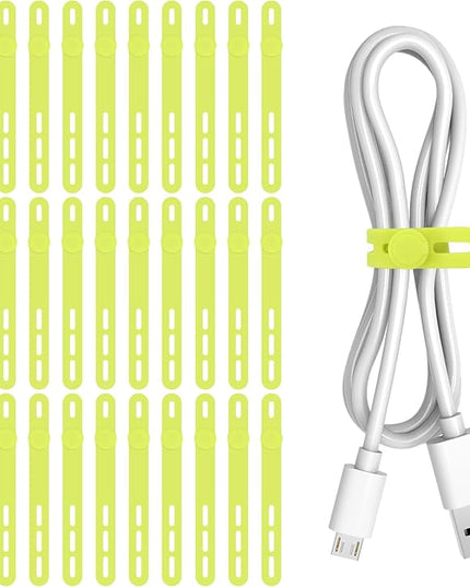 Donruby 30Pcs Silicone Cable Ties - Reusable & Washable with Adjustable Locking Buckles, High Elasticity Cable Management Straps for Home, Office, School, Travel Essential Cord Organizer (Light Green)
