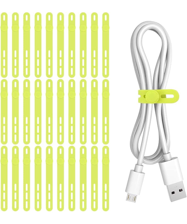 Donruby 30Pcs Silicone Cable Ties - Reusable & Washable with Adjustable Locking Buckles, High Elasticity Cable Management Straps for Home, Office, School, Travel Essential Cord Organizer (Light Green)