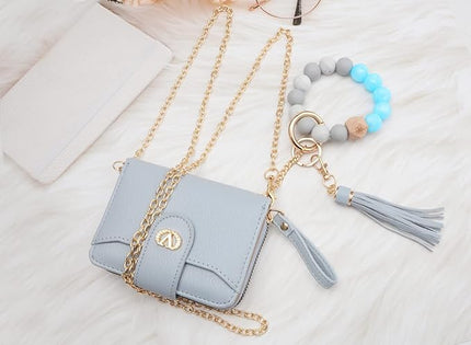 Multi-Purpose Wallet High Capacity Card Holder Zipper Coin Purse with Wristlet Bracelet Keychain Silicone Beaded Bangle Key Ring