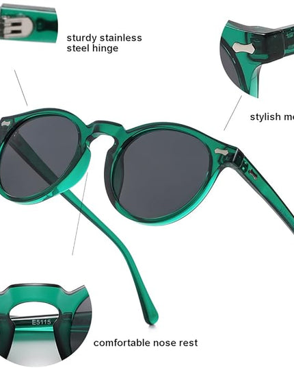 Gleyemor Vintage Polarized Sunglasses for Men Round Sunglasses UV400 Protection Retro Hand-crafted Acetate Frame
