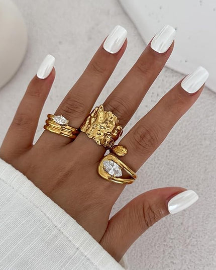 Rings for Women Adjustable Chunky Rings Set Vintage Wide Colorful Flower Stackable Ring for Women Thick Statement Ring Chunky Jewlery