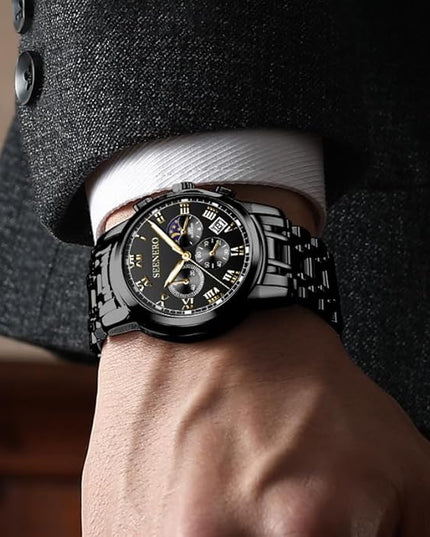 Watches for Men Business Dress Analog Quartz Roman Luminous Dial Wrist Watch with Calendar Stainless Steel Band Waterproof with Tool Luxury Casua & Relojes para Hombres for Mens Gifts