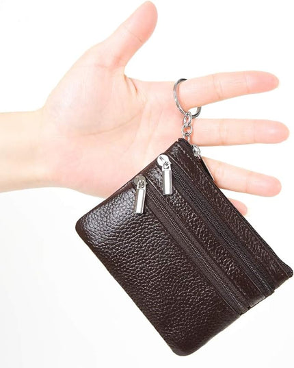 Women's Genuine Leather Coin Purse Mini Pouch Change Wallet with Keychain