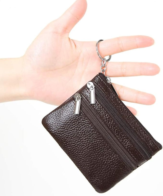 Women's Genuine Leather Coin Purse Mini Pouch Change Wallet with Keychain