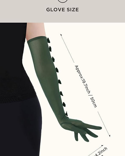 BABEYOND Lace Gloves for Women - Princess Gloves Long Stretchy Bow Mesh Tulle Sheer for Costume Opera Party