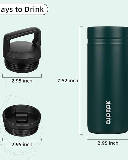 BJPKPK Insulated Water Bottle with 2 Lids,20 oz Double Wall Stainless Steel Vacuum Tumbler Travel Coffee Mug,Wide Mouth Thermal Cup,Dark Green