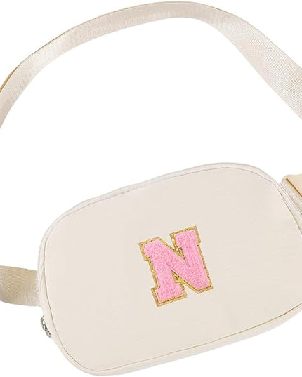 Glratn Initial Letter Fanny Pack for Girls,Patch Belt Bag,Toddler Crossbody Bags，Gifts for 3 4 5 6 7 8 9 10 11 37 Year Old Teens Kids,Christmas Graduation Gifts for Teen Girls ，(Beige-N)