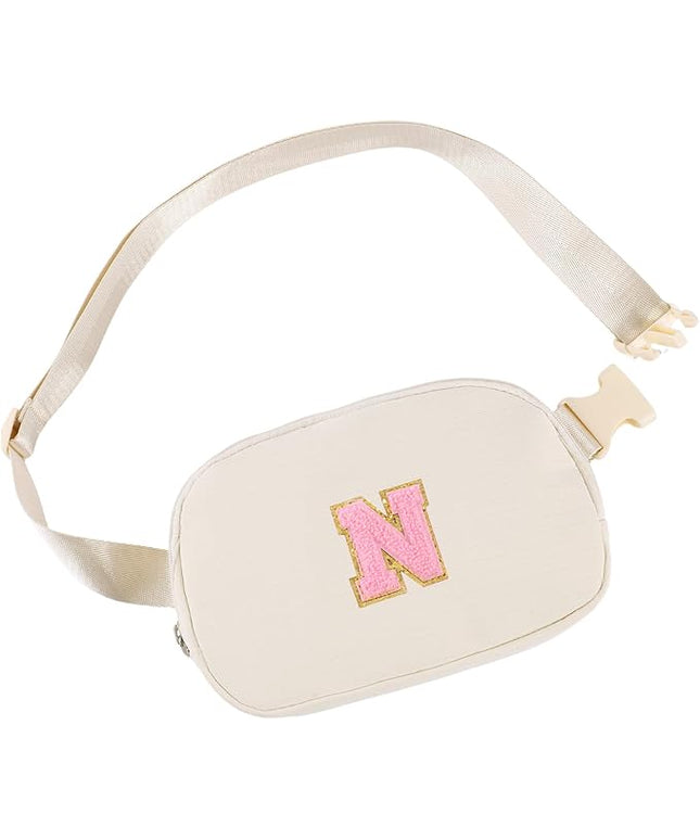 Glratn Initial Letter Fanny Pack for Girls,Patch Belt Bag,Toddler Crossbody Bags，Gifts for 3 4 5 6 7 8 9 10 11 37 Year Old Teens Kids,Christmas Graduation Gifts for Teen Girls ，(Beige-N)